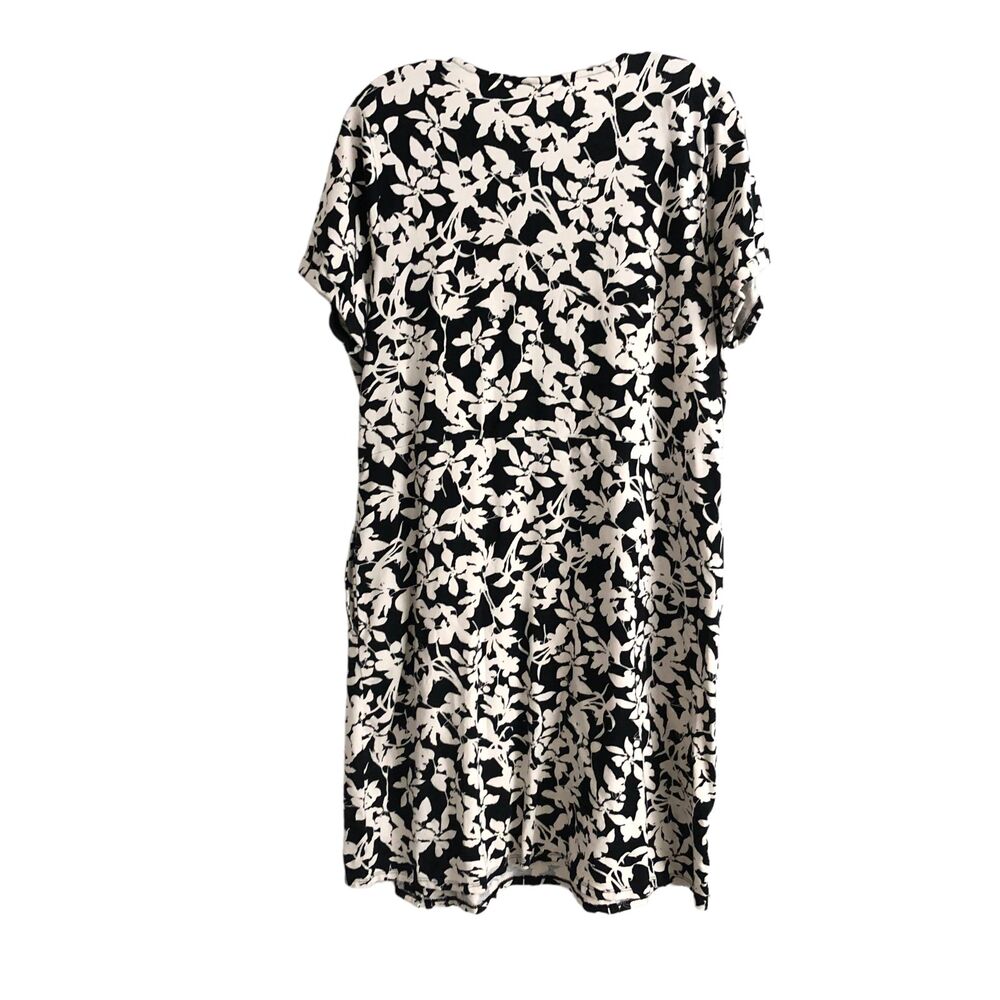 J. Jill Women's Dress Size L Floral Black White Short Sleeve Stretch - Picture 2 of 11